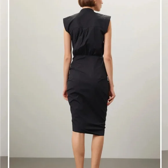 Veronica Beard Black Ruched Assymetric Button Shirtdress - Picture 4 of 12